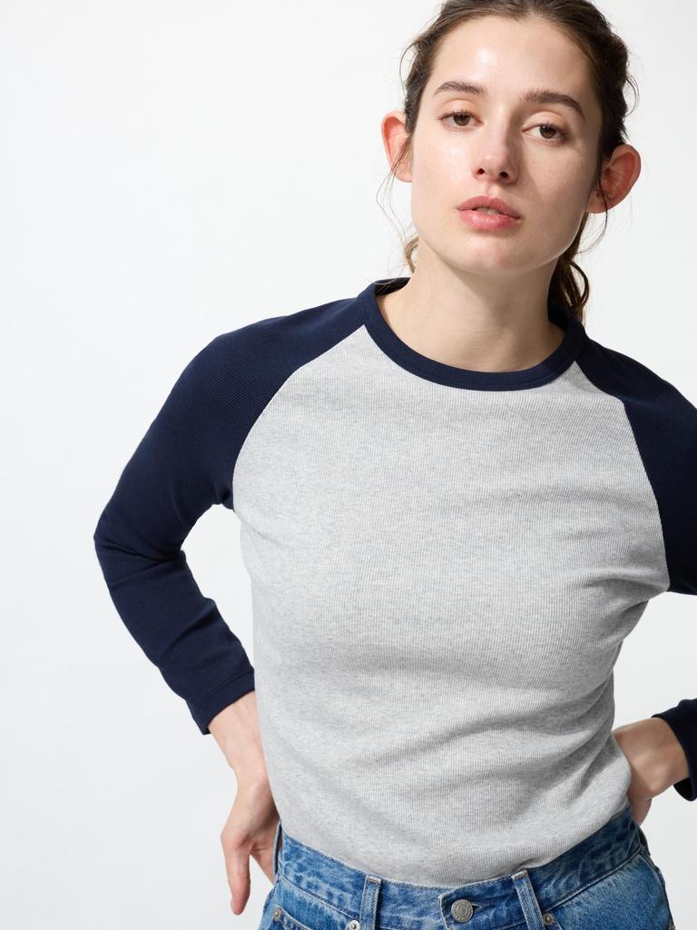 Uniqlo Футболка SofT Lip Crewneck с длинным рукавом, цветной блок