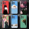 Кот Милый Котёнок Мультяшный Мягкий Чехол для Телефона для iPhone 16 16E 17 Air 15 Pro Max 14 Plus 13 Mini 11 12 7 Черный Чехол Задняя Панель