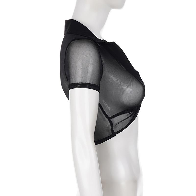 Сексуальная сетчатая футболка европейского стиля с V-образным вырезом и короткими рукавами - Женская летняя облегающая однотонная накидка с перекрутом