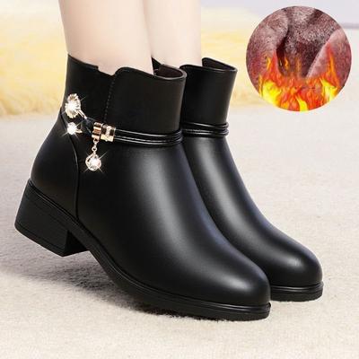 Модные Мягкие Искусственная Кожа Мама Хлопковые Туфли Осень Зима Средний Каблук Стразы Женские Снежные Сапоги Удобная Мягкая Подошва Короткие Сапоги