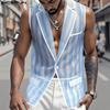Men Lapel Sleeveless Buttons Striped Transparent Mesh Sheer Waistcoats