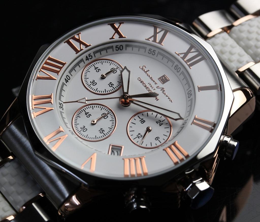 Часы-хронограф, водонепроницаемость до 10 АТМ, деловые, формальные, итальянская марка, ограниченная модель SM15104 x Pink [Salvatore Mara] мужские (Белое золото) [Элемент]