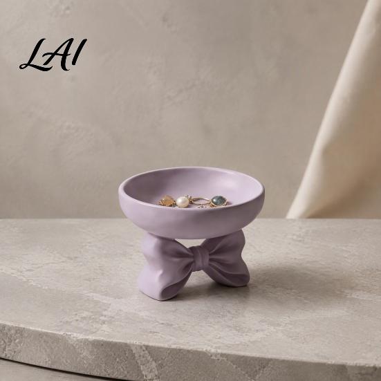 Romantic Gift for Her 3D Printed Elegant Bow Jewelry Tray Purple Ring Earring Holder Practical Dressing Table Decor Decorative Vanity Organizer,