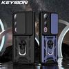 KEYSION Shockproof Armor Case for VIVO V50 Lite 5G Slide Camera Lens Protection Ring Stand Phone Back Cover for VIVO V50 Lite 5G