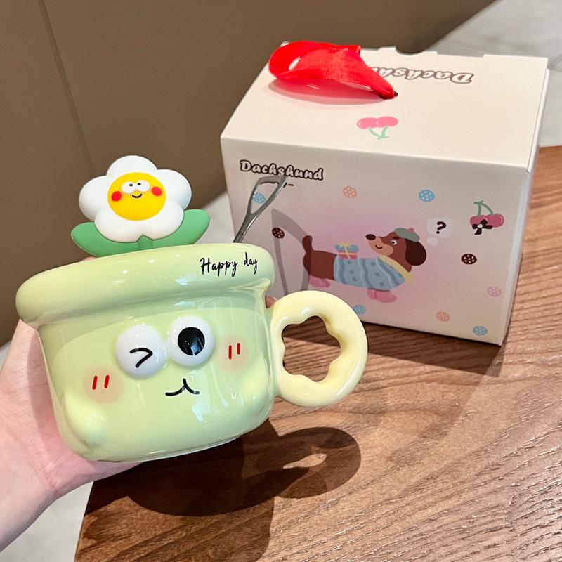 Милая керамическая кружка с цветами, высокая ценность, офисная кофейная кружка, чашка для питья для пары с крышкой, для подарка на день рождения девушки