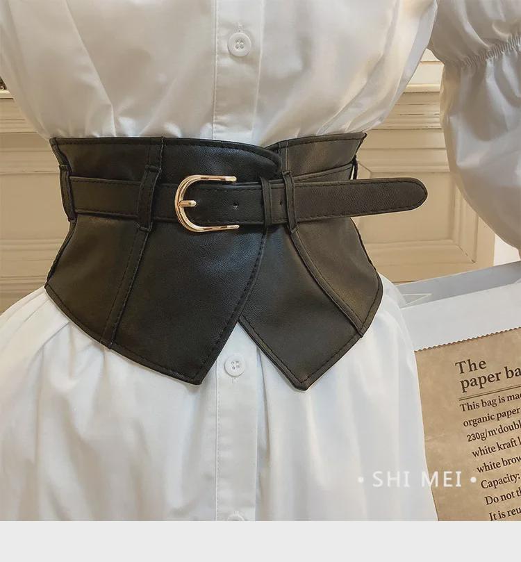 Женский черный широкий поясной ремень: Декоративная, эластичная, универсальная для юбок и пальто.