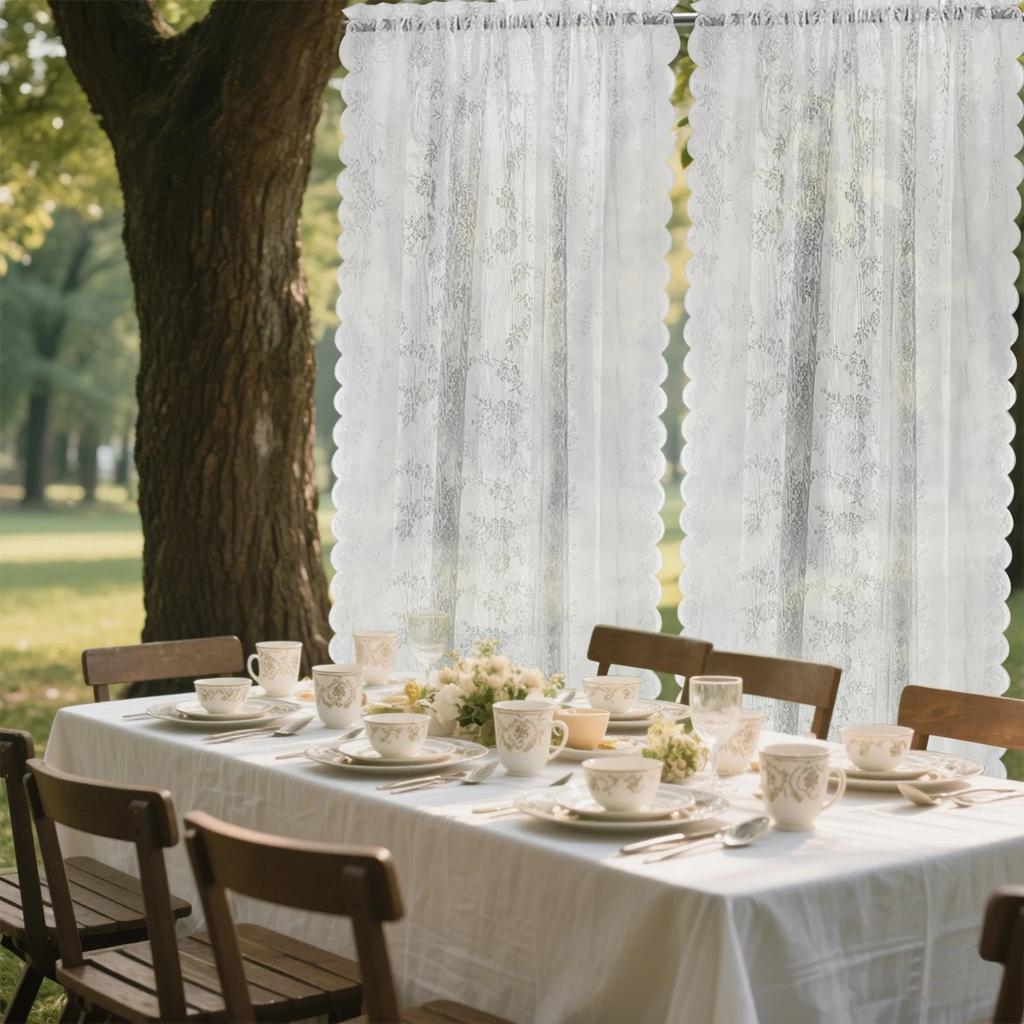 1 шт. Белая Тюлевая Штора для Окна Полиэстер Полупрозрачная Цветочная Кружевная Штора для Двери Идеально для Декора Спальни и Гостиной
