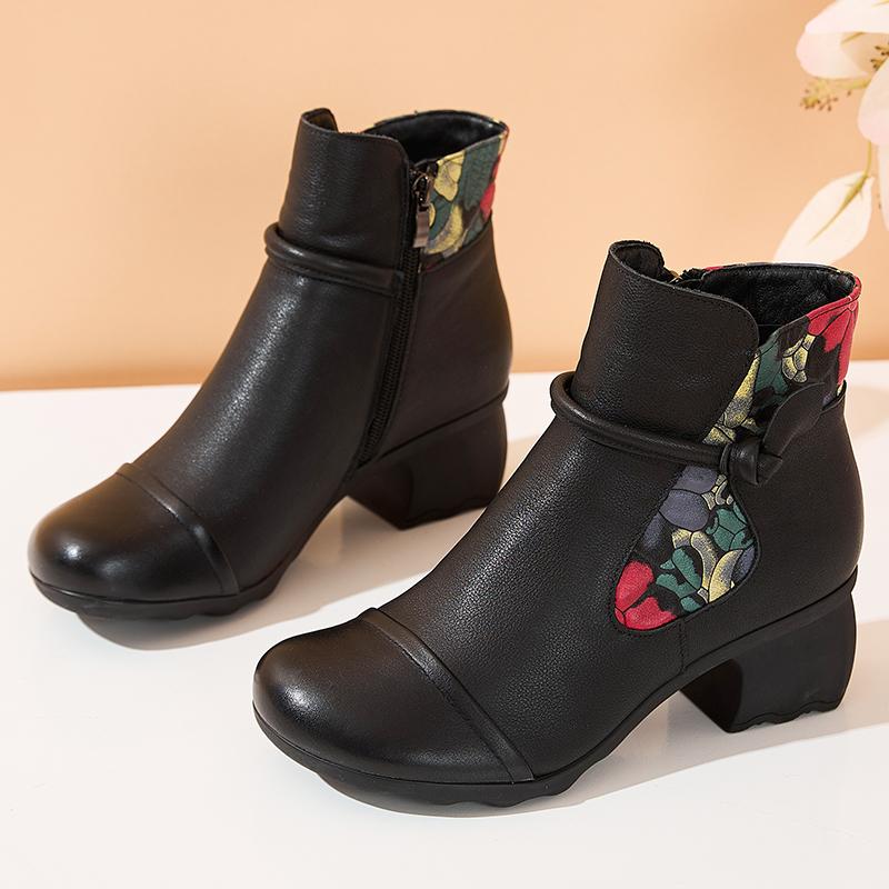 Ботильоны из натуральной кожи, женская обувь 2024 года, осень-начало зимы, круглый носок, квадратный каблук, молния, ручная работа, женские ботинки для отдыха