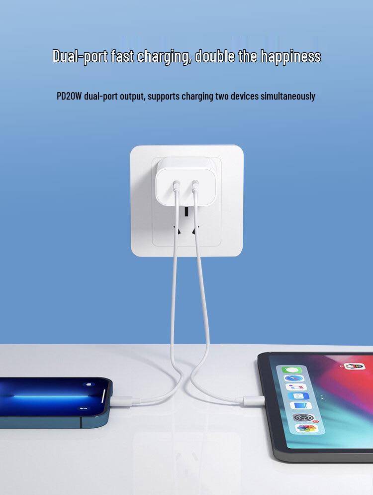 Быстрое зарядное устройство PD40W с двумя портами USB-C для устройств Apple - Стандарт США/ЕС, двойной порт