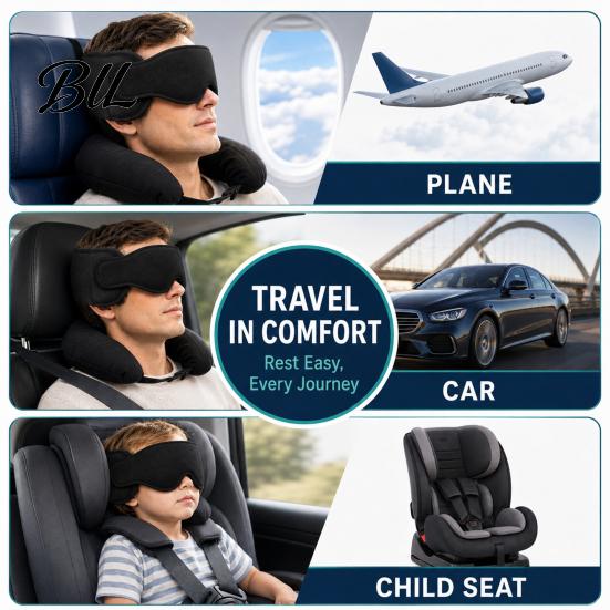 Neck Headband for Forward Head Swing Travel Pillow Airplanes, 360 Degree Airplane Strap with 3D Eye Cushion Accessories Commuting Sleeping, No Bobbing