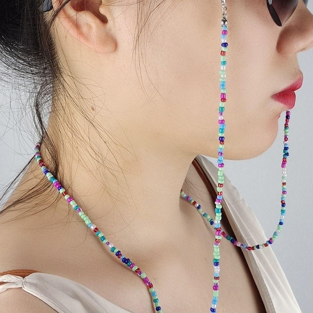 1 шт. Нескользящий ремешок для очков с 2 силиконовыми пряжками, ожерелье для очков, цепочка для очков с бусинами для женщин и мужчин