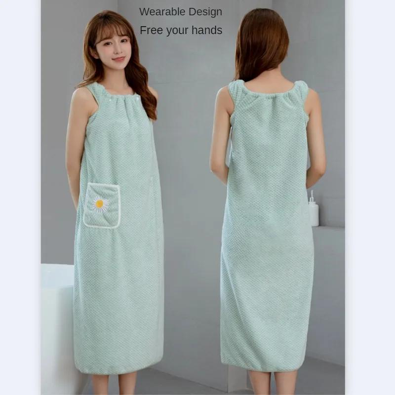 Носимые халаты для женщин, для взрослых, для впитывания воды, из чистого хлопка, для сухих волос, длинные, стильные, для ванной, моющиеся, банные полотенца