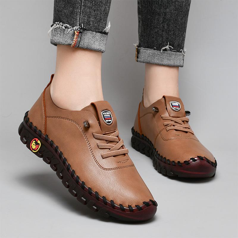 Популярные женские туфли ручной работы из говяжьих сухожилий с мягкой подошвой 2025 года, весна-лето, новые независимые туфли на плоской подошве, повседневная обувь