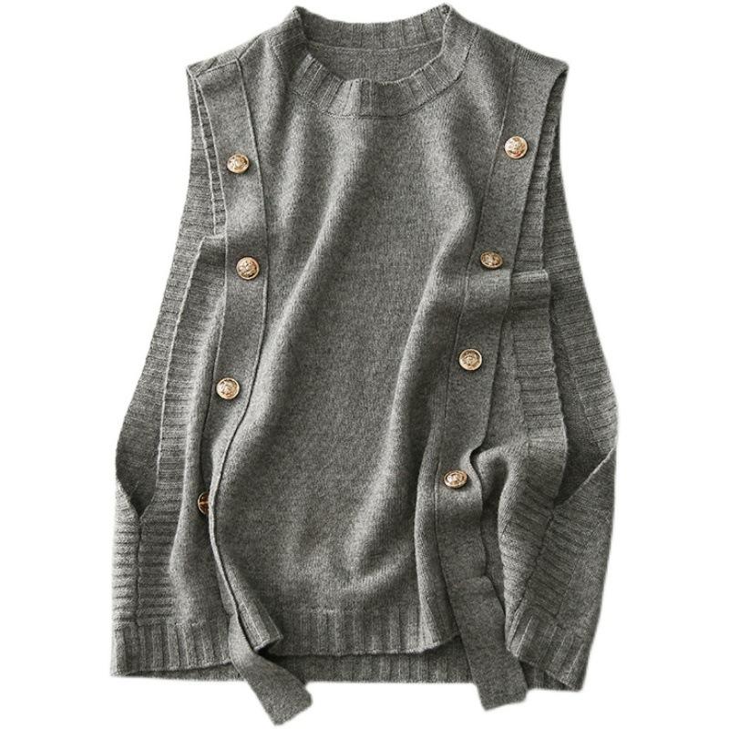 Danmon Knitted Vest for Women Sleeveless Sweater Vest Retro Knit Tank-Top Korean Female Autumn and Winter Knit Pullover