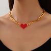 Fashion Temperament Versatile Style Metal Chain Red Love Peach Heart Women's Pendant Necklace Thick Chain