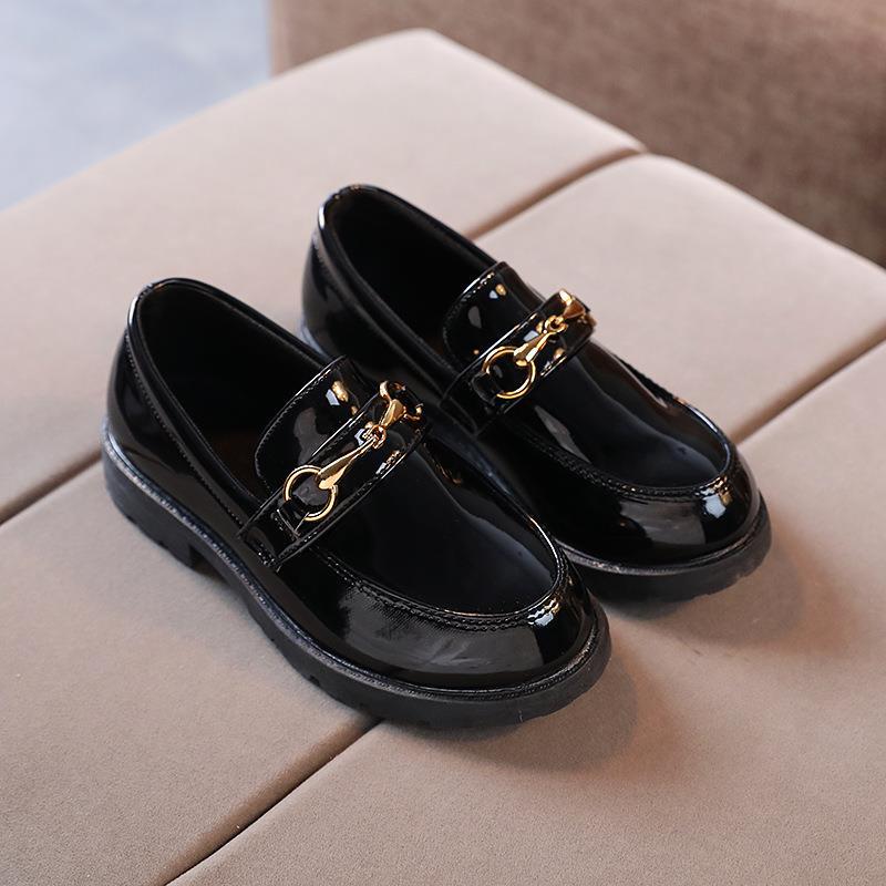 Korean Style 2023 Black Leather Shoes for Kids: Autumn Soft Sole Boys' and Girls' School Performance Footwear