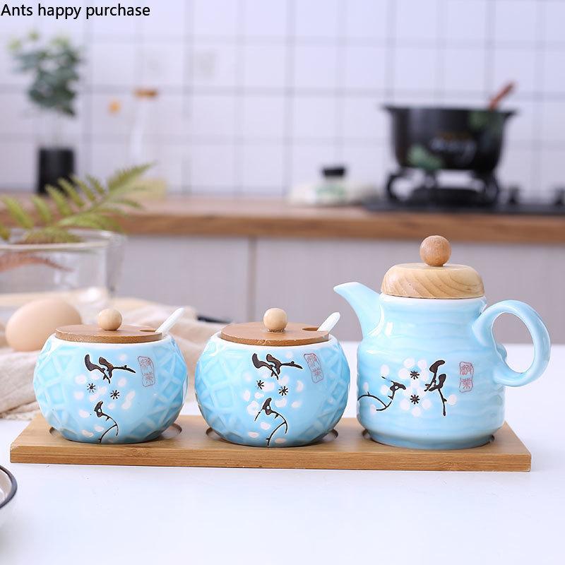 Керамическая банка, герметичный резервуар, бутылка для приправ, кухонные принадлежности, бутылка для соевого соуса, набор бутылок для уксуса, солонка с крышкой