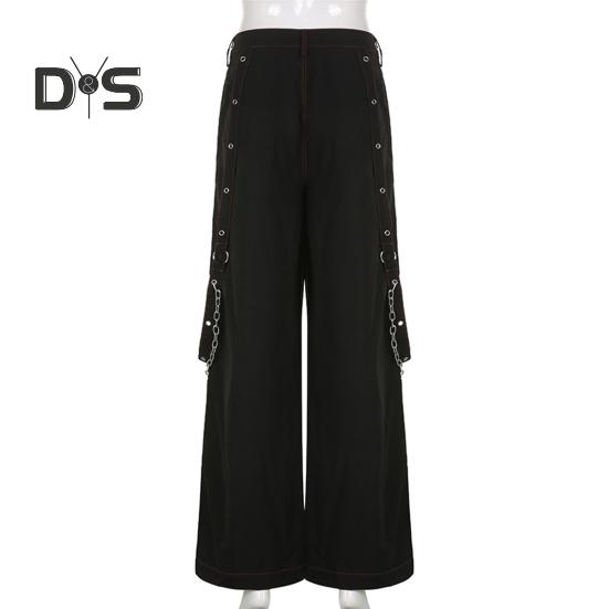 Женские брюки с высокой талией, цветные широкие повседневные брюки свободного кроя, ретро-крутые длинные брюки в уличном стиле