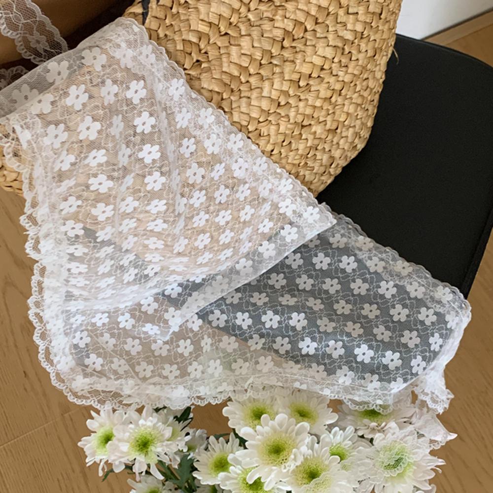 Lace Flower Elegant Sweet Women's White Triangle Scarf –Lightweight&Breathable with Ribbon,Artistic Style for Travel Photography