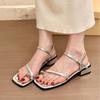 French Medium Heel Black Strappy Sandals Fairy Shoes 2025 Summer Travel Vacation with Skirt Cover Toe Roman Shoes