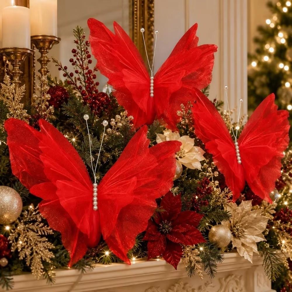 Large-Sized Christmas Simulated Butterflies Red Butterfly Decorations Living Room Decoration