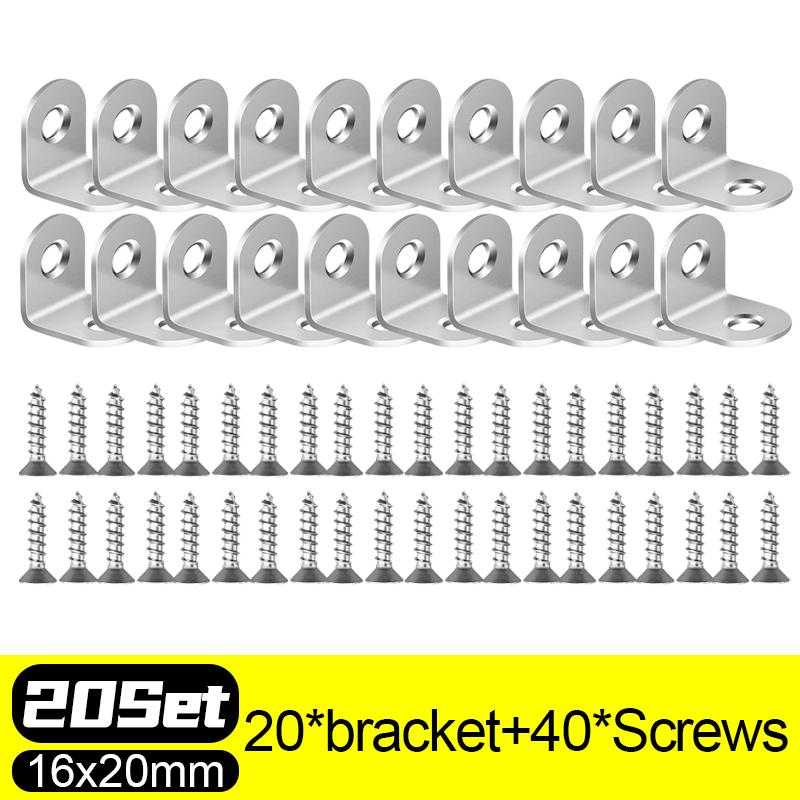 20/1 комплектов угловых кронштейнов L-образной формы из нержавеющей стали, угловые соединители L, крепеж для полок для каркаса опоры мебельного шкафа