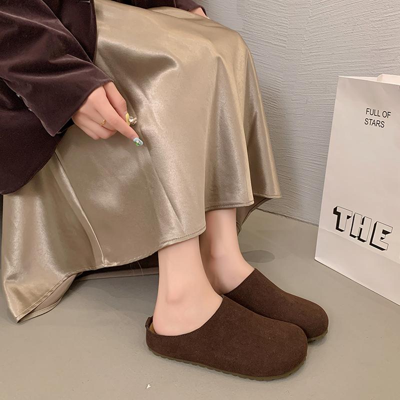 Модные женские замшевые нескользящие тапочки на толстой подошве, весенние, в стиле ретро, для улицы, износостойкие, на плоской подошве, удобные, для отдыха, с закрытым носком, шлепанцы
