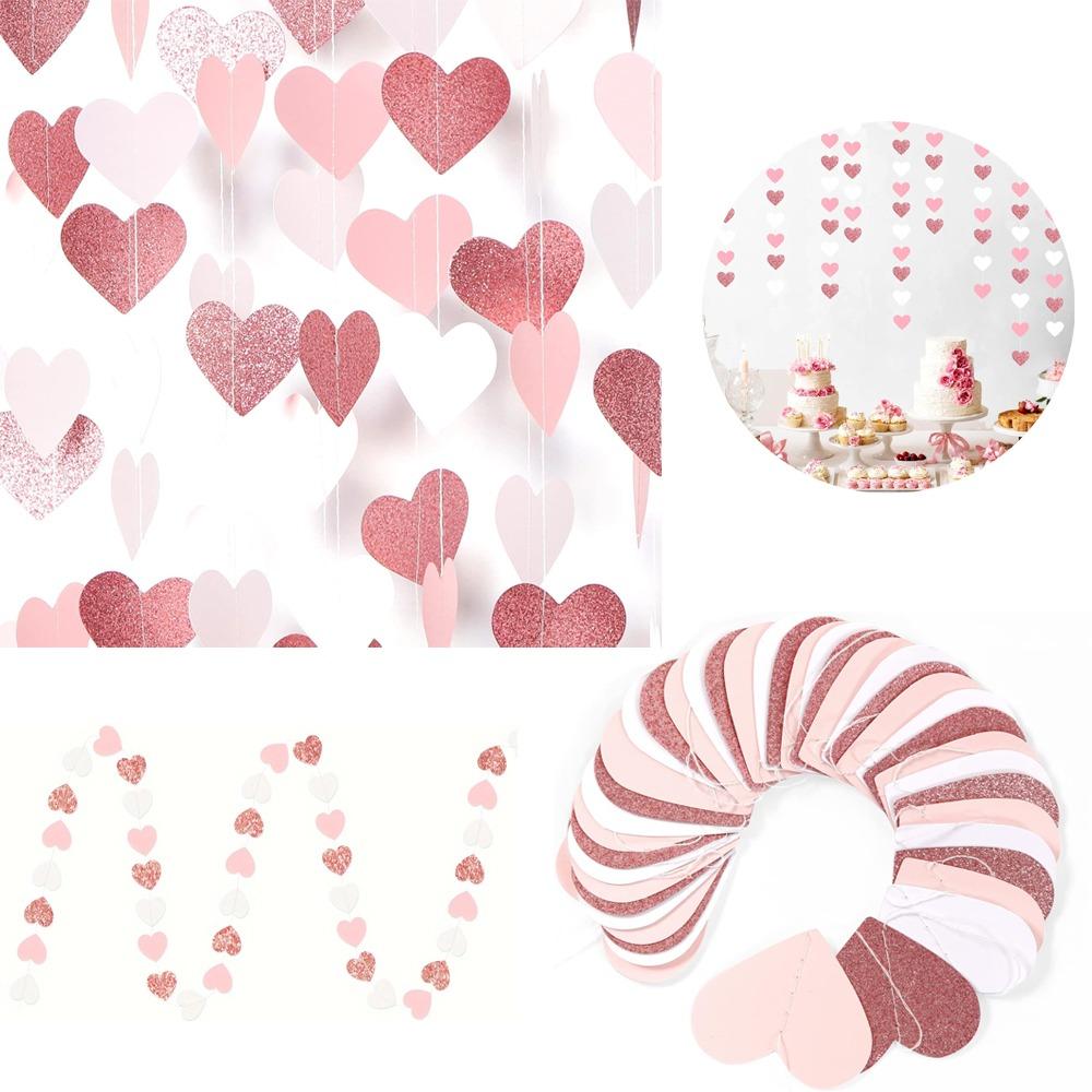 1pc Rose-Golden Pink White Party Decorations - Paper Heart Streamers Garland Galentines Valentines Day Decorations