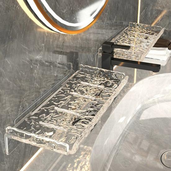 Стеллаж для хранения в ванной комнате, прозрачный акриловый волнистый дизайн, легко чистится, компактный настенный органайзер для мыла для ванной комнаты