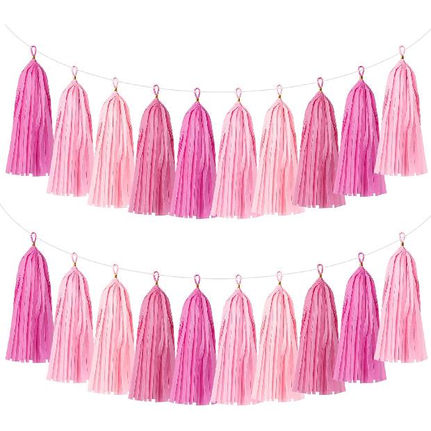 20PCS Tissue Paper Party Pink Tassel Garland Tassel DIY Paper for Party Decoration Birthday Banner Festivals Baby Showers 14inch