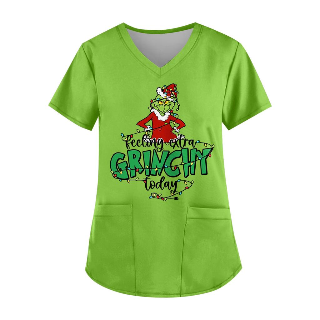 Плюс Размер Печатный Рабочий Униформа Топы Для Женщин Крест V-образный вырез Печати Короткий Рукав Забавные Футболки Рабочая Одежда Футболка С Карманами