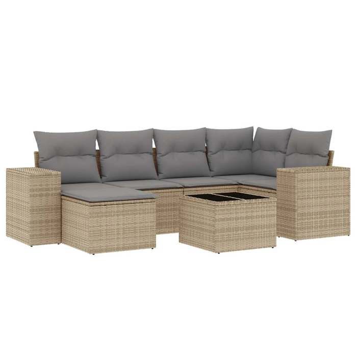 VidaXL Salon de Jardin avec Coussins 7 pcs, Canapés de Terrasse, Ensemble de Meubles de Patio, Mobilier d'Extérieur, Beige 3222868