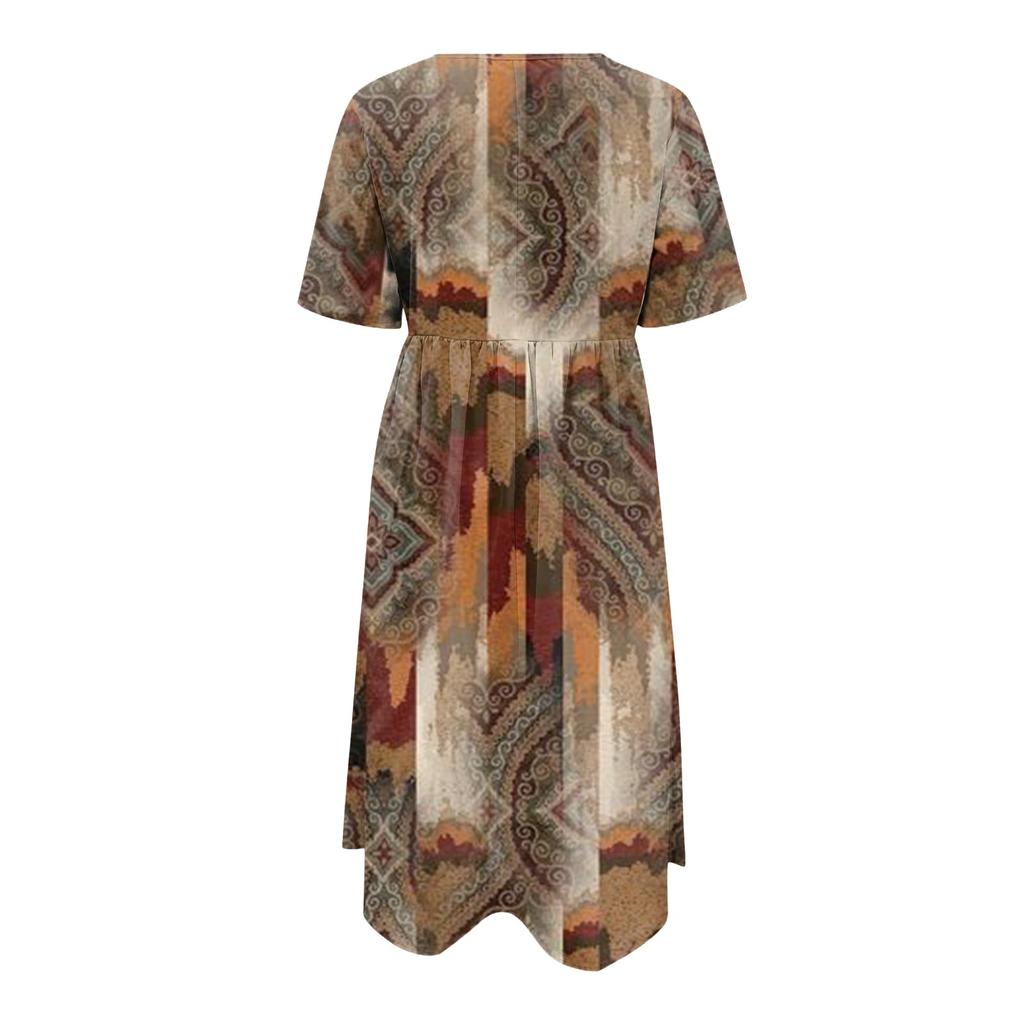 Жен. Повседневные платья Платья с принтами Летние платья С принтами Плиссированные платья-миди с круглым вырезом Классический Классический На открытом воздухе Повседневные С короткими рукавами Свободные платья