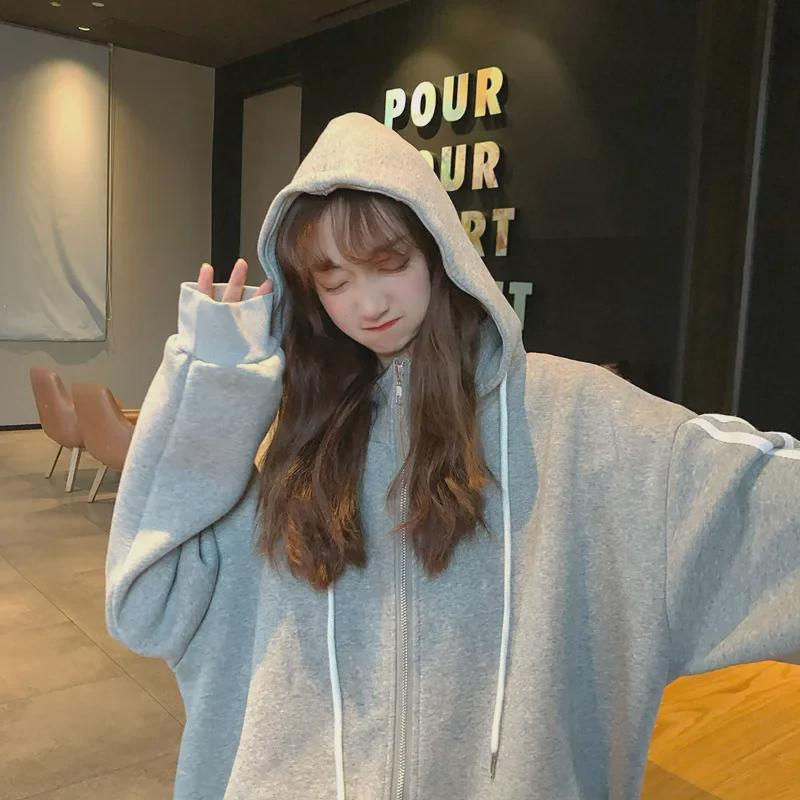Официальный женский классический свободный свитер на молнии с капюшоном, бархатная куртка 2020 года, модный топ