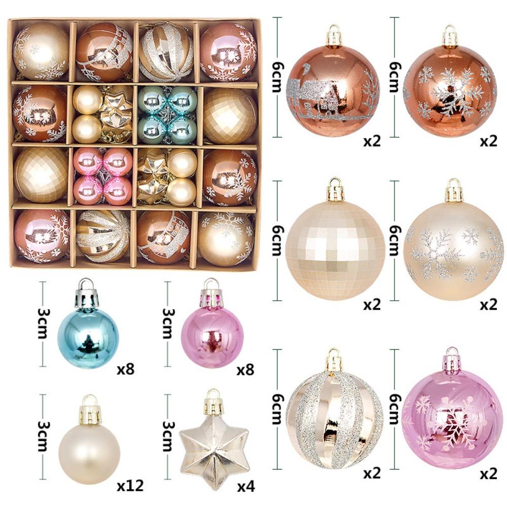44PCS Durable Plastic Christmas Ball Set 3-6cm Suspensable Xmas Ornament Ball 10 Colors Christmas Tree Balls Home