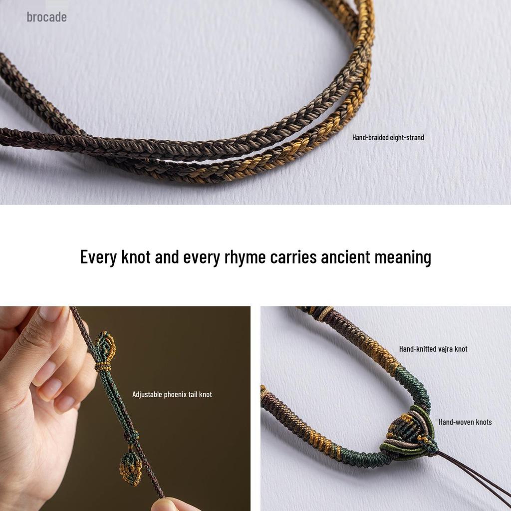 Роскошный плетеный вручную шнурок-подвеска из восьми нитей с нефритом