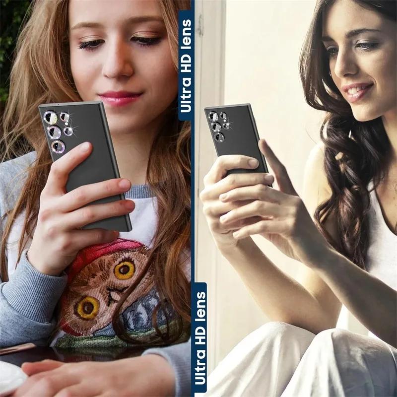 Блестящая защита объектива камеры с бриллиантами для Samsung Galaxy S23 Plus S24 Ultra S23Ultra S24Ultra, металлическое кольцо, крышка из закаленного стекла