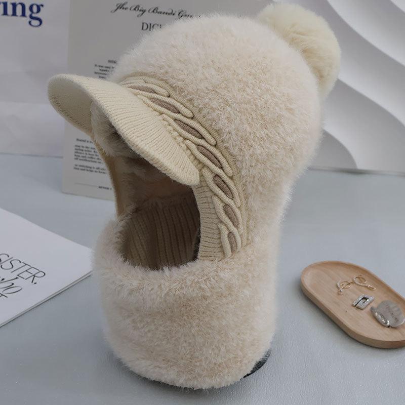 Флисовая Утепленная Вязаная Термошапка Женская Шерстяная Шапка Уличная Ветрозащитная Защита Шеи Цельная Шапка
