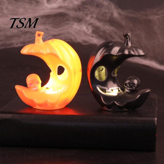 Spooky Desktop Prop for Home LED Light-Up Halloween Pumpkin Moon Figurine, Face Crescent Lightweight Plastic Ornament Skull Night Light Shelf