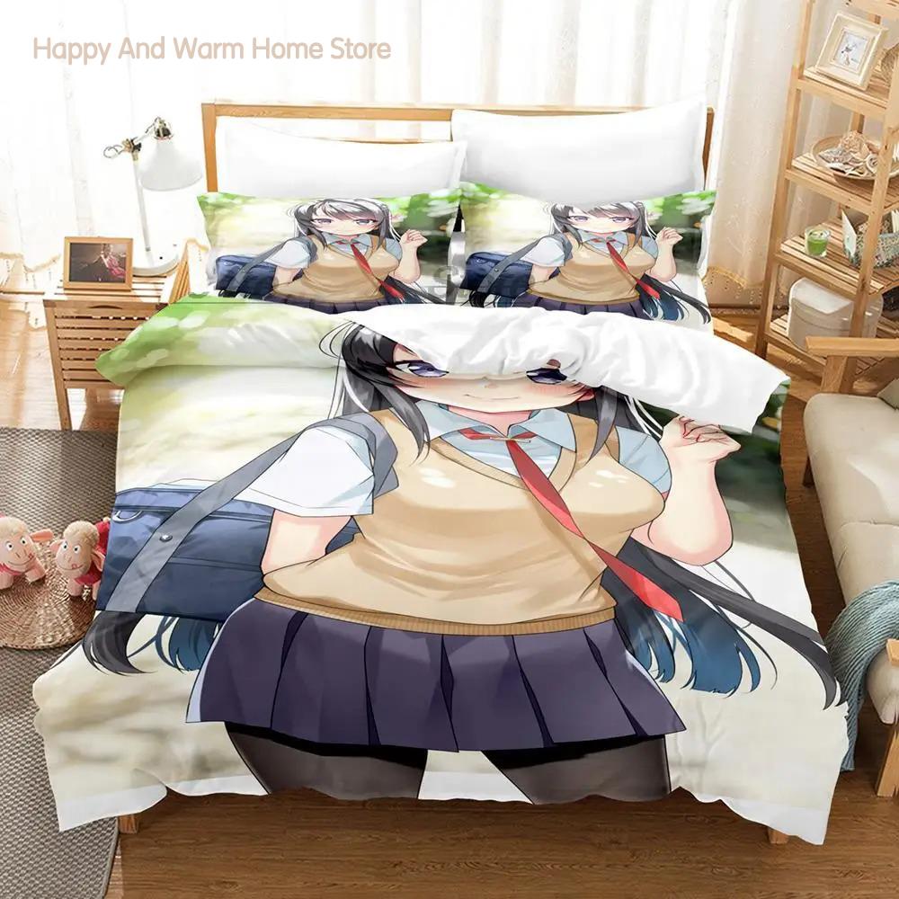 Комплект постельного белья Sakurajima Mai Single Twin Full Queen King Size Bed Set Aldult Boys Bedroom Duvetcover Sets 3D Print Anime bed