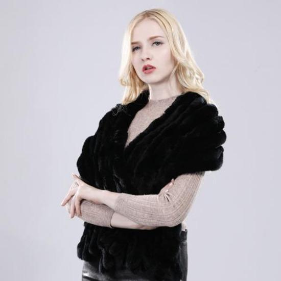 Зимний женский шарф-шаль ручной вязки из натурального меха кролика рекс, натуральный мягкий шарф из меха кролика рекс, женский длинный шарф из натурального меха, пончо