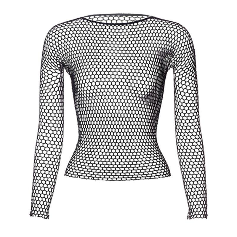 Женские прозрачные черные сетчатые рубашки Fishnet Новая мода Боди-чулок Ночная рубашка Сетчатая с вырезами Сексуальное нижнее белье с длинным рукавом