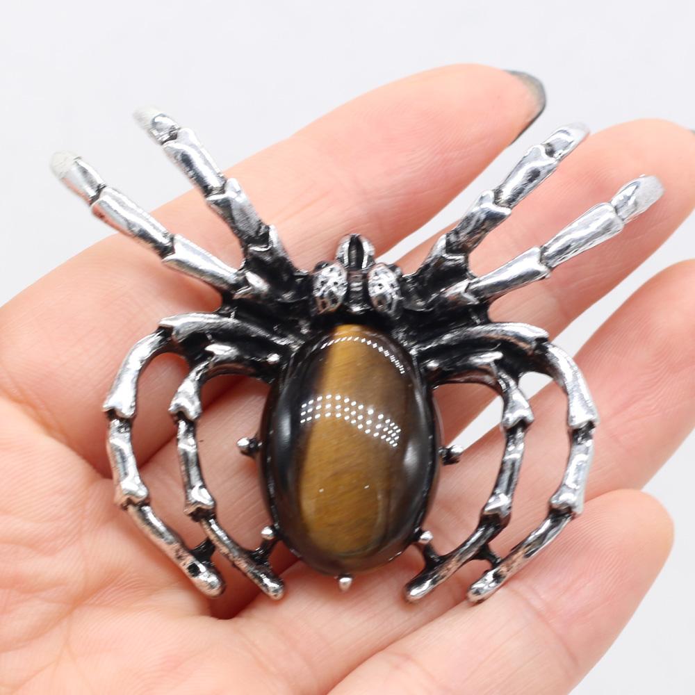 Women Brooch Natural Stone Spider-Shaped Pendant For Jewelry Making DIY Necklace Bracelet Clothes Shirts Accessory