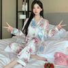 "Korean Ins-Style Imitation Silk Pajamas: Women's Long-Sleeve Cute Bear Dot Set"