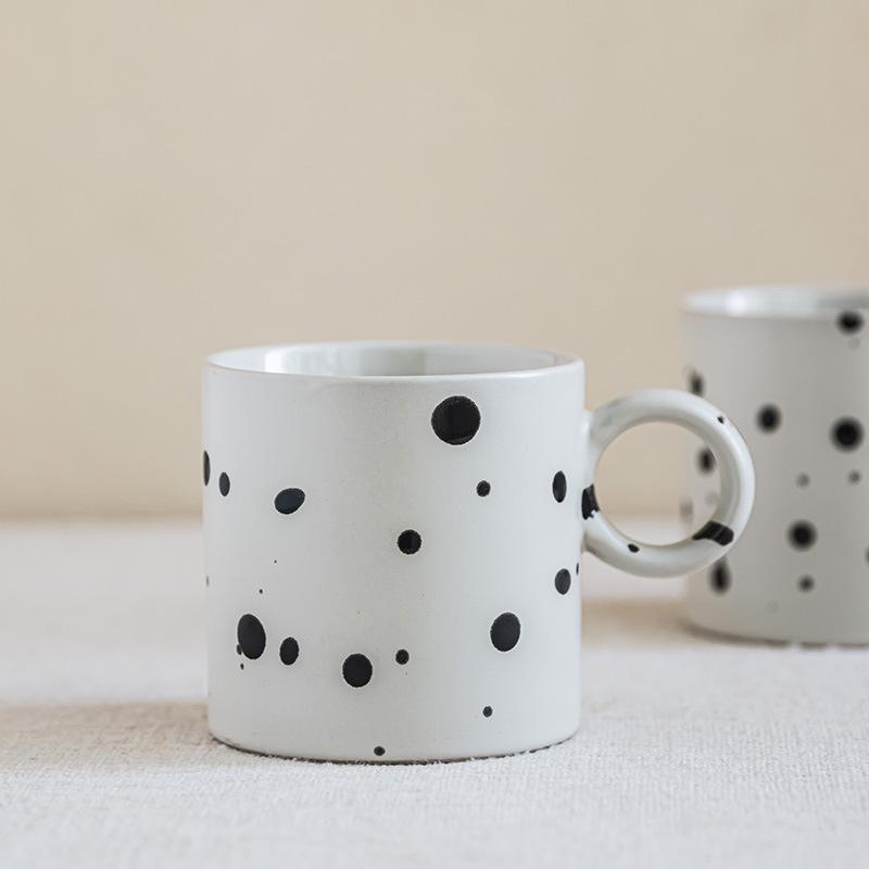 High-value household ceramic water cup, niche ink splashing mug, large-capacity cup, office milk coffee cup