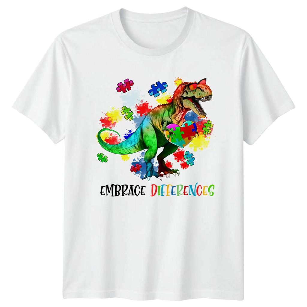 Embrace Differences Autism Awareness Dinosaur Puzzle Heart TShirt