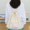 IELGY Korean Version of Casual Literary Canvas Backpack, Fashionable Nylon Solid Color Small Fresh Drawstring Backpack
