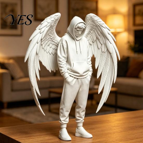 PLA Ангел Скульптура 3D Печатная Фигурка, Крылатый Человек Декоративная Статуя, Худи Настольное Украшение Мальчики для Дома Офиса Полки Стола Декор Миниатюра
