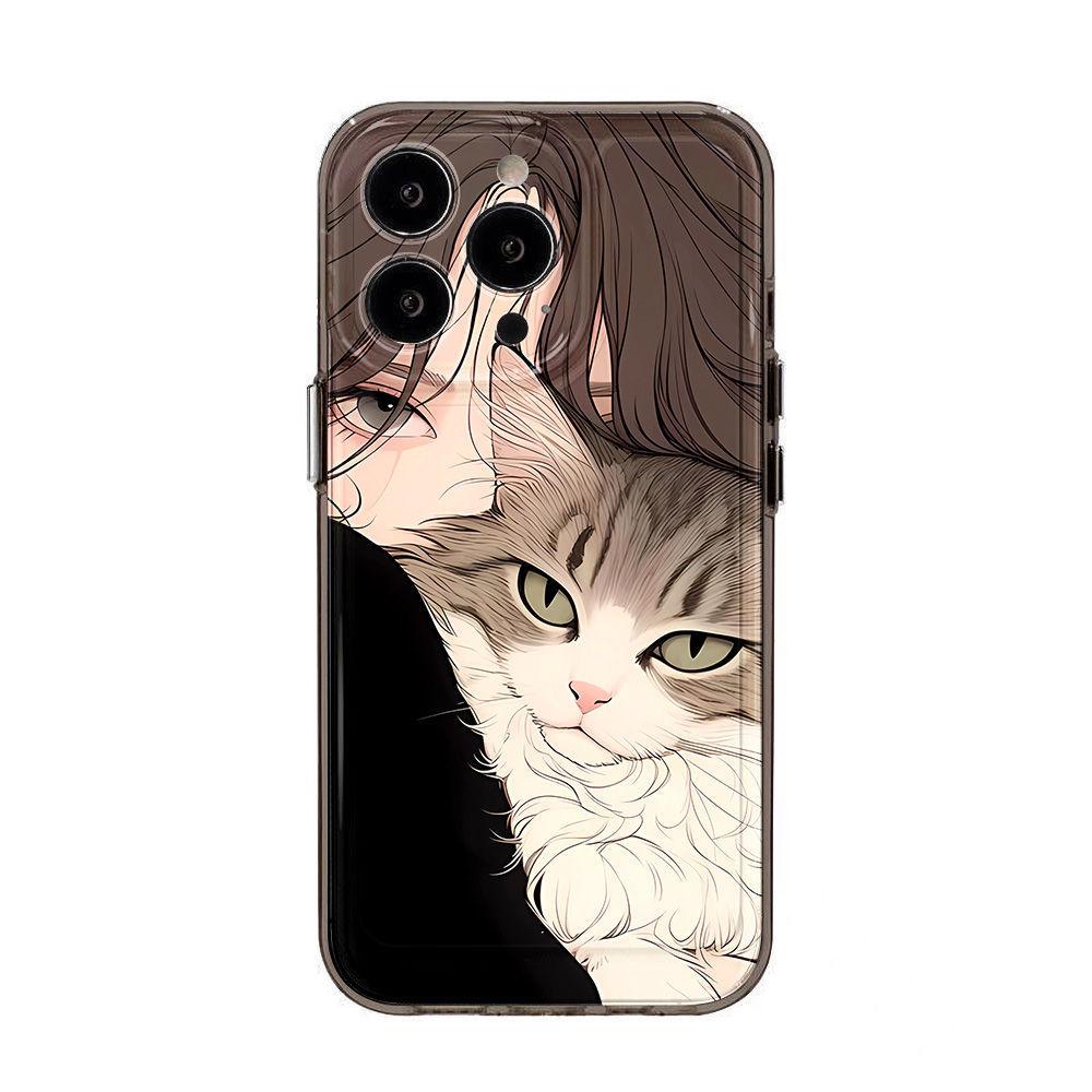 Девушка-кошка для чехла мобильного телефона iPhone17PorMax Apple 16/14 с мелкими отверстиями 13 прозрачный 12 защитный чехол