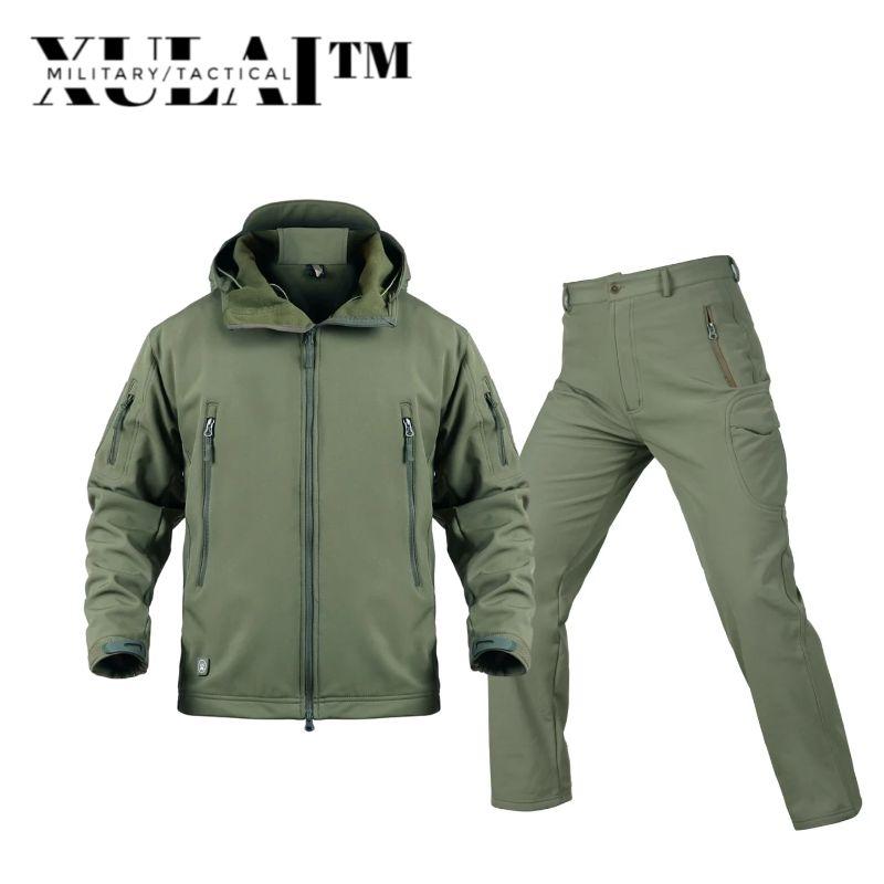 Однотонные 5 цветов, черный, зеленый, синий, хаки, куртка, брюки, флисовый костюм из софтшелла для мужчин
